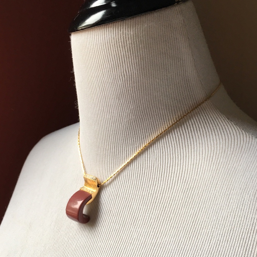 Vintage Givenchy 80s curved mauve signed necklace - Picture 2 of 16